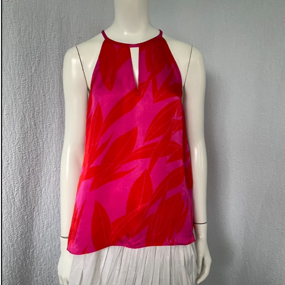 Ted Baker Floral Pink Red Halter Shell Top Tank Blouse Sweet Sour Cherry Print
